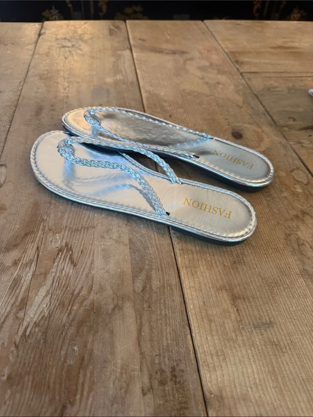 Braided Metallic Silver Women's Slide Sandals